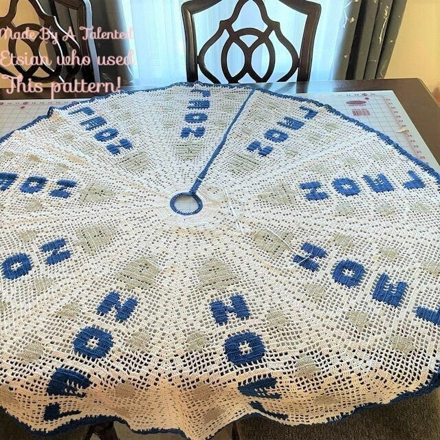 Vintage Filet Crochet Pattern 44" Noel Christmas Bells Tree Skirt PDF Instant Digital Download Cotton Thread Heirloom Skirt Cover