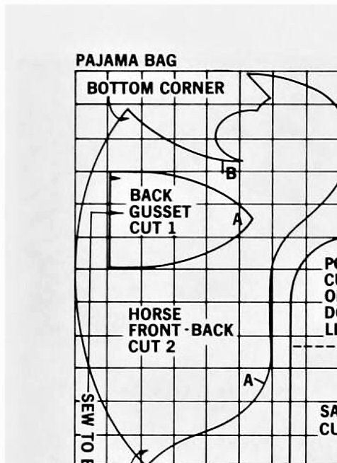 Vintage Sewing Pattern 22" Calico Pony Rocking Horse Pajama Bag Toy Fabric Bed Caddy PDF Instant Digital Download PJ Holder Pocket Saddle