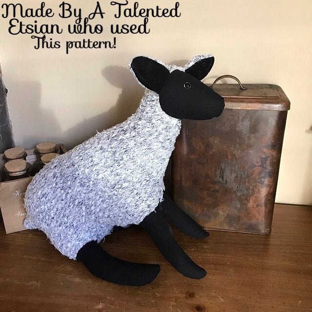 Vintage Sewing Pattern 18" Plush Brown Black Sheep Wool Fur Fabric Soft Toy PDF Instant Digital Download Sewn Lamb Realistic Farm Animal