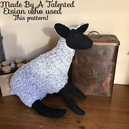 Vintage Sewing Pattern 18" Plush Brown Black Sheep Wool Fur Fabric Soft Toy PDF Instant Digital Download Sewn Lamb Realistic Farm Animal