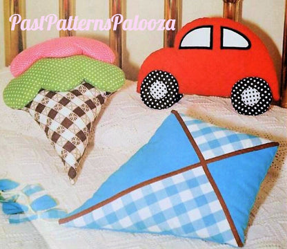 Vintage Sewing Pattern 24" Large Pillow Toys Ice Cream Cone Kite Car PDF Instant Digital Download Soft Fabric Novelty Cushions