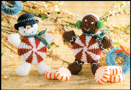 Vintage Crochet Pattern 4" Christmas Peppermint People Candy Gingerbread Man Snowman Amigurumi PDF Instant Digital Download Ornaments Toys