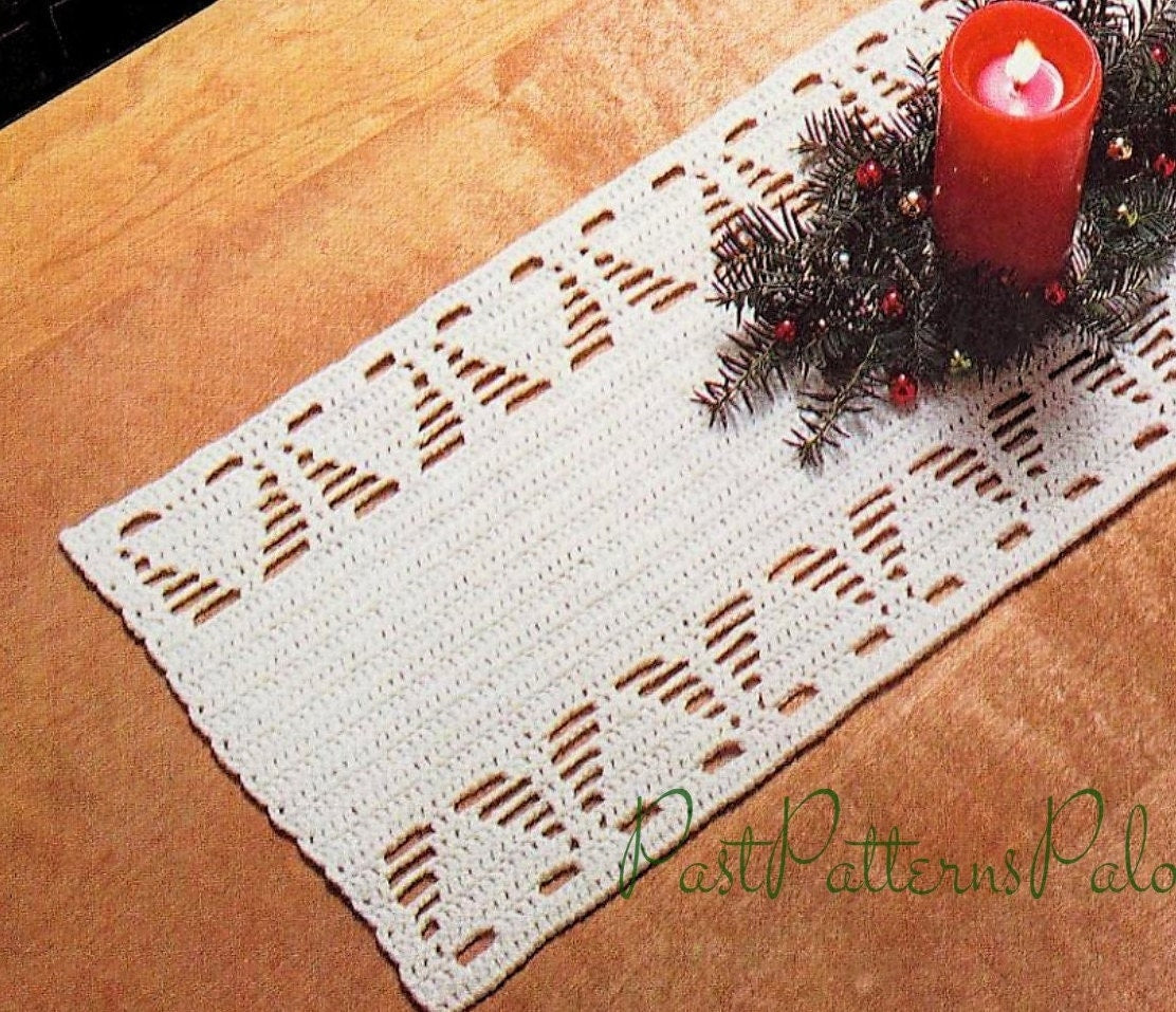Vintage Crochet Pattern Christmas Tree Table Runner Centerpiece PDF Instant Digital Download Primitive Pines 12x36 5 Ply