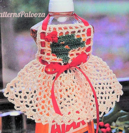 Vintage Crochet Pattern Christmas Dish Soap Detergent Bottle Apron Holly Berries PDF Instant Digital Download Holiday Housewife Chic