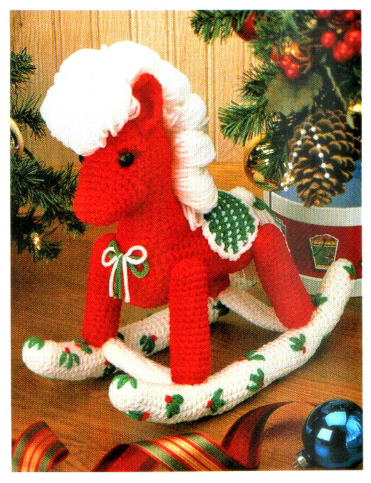 Vintage Crochet Pattern 12" Christmas Rocking Horse Amigurumi Centerpiece PDF Instant Digital Download Decor or Stuffed Toy Rocker 4 Ply