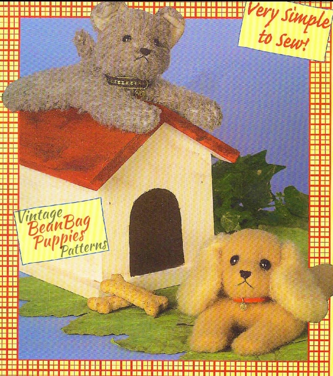 Vintage Sewing Pattern 9" Purebred Puppy Dog Beanies Plush Felt Fabric PDF Instant Digital Download Beanbag Puppies Sewn Soft Toys
