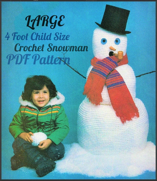 Vintage Christmas Crochet Pattern 45" Large Giant Life Sized Snowman Amigurumi Doll Figure PDF Instant Digital Download Door Greeter Display