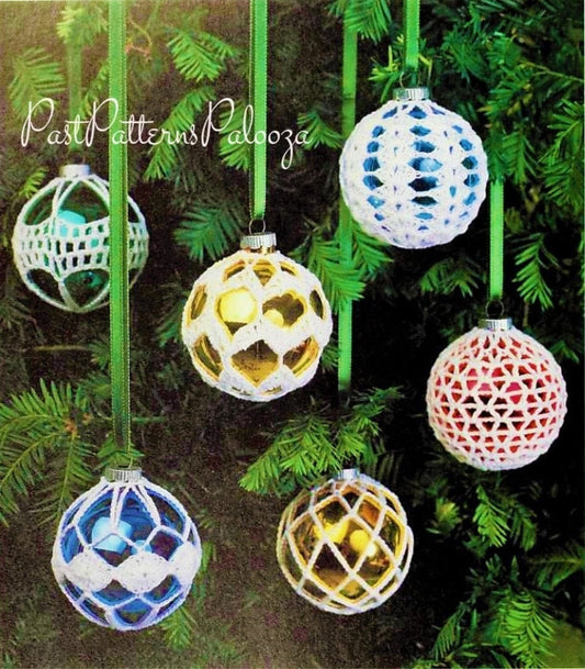 Vintage Crochet Pattern Lacy Frosted Christmas Ornament Covers Ball Slipcovers PDF Instant Digital Download Tree Ball Holders 5 Designs
