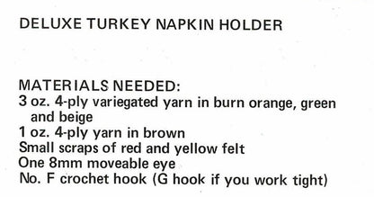 Vintage Crochet Pattern Thanksgiving Tom Turkey Napkin Ring Holders PDF Instant Digital Download Amigurumi Holiday Table Setting 4 Ply