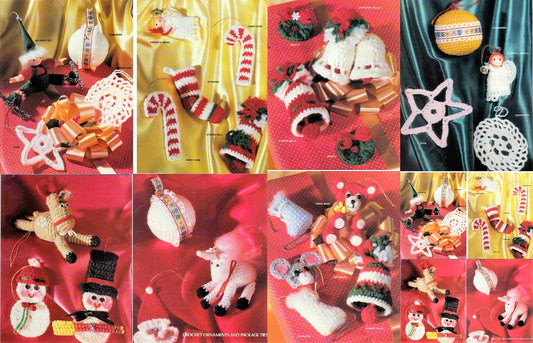 Vintage Crochet Pattern 18 Classic and Amigurumi Christmas Ornaments PDF Instant Digital Download Unicorn Elf Candy Cane Star Bells 4 Ply