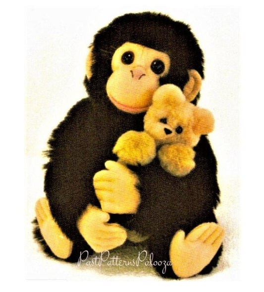Vintage Sewing Pattern 10" Plush Chimp Monkey and His Teddy Bear Toy PDF Instant Digital Download Sewn Soft Mohair Fabric Chimpanzee