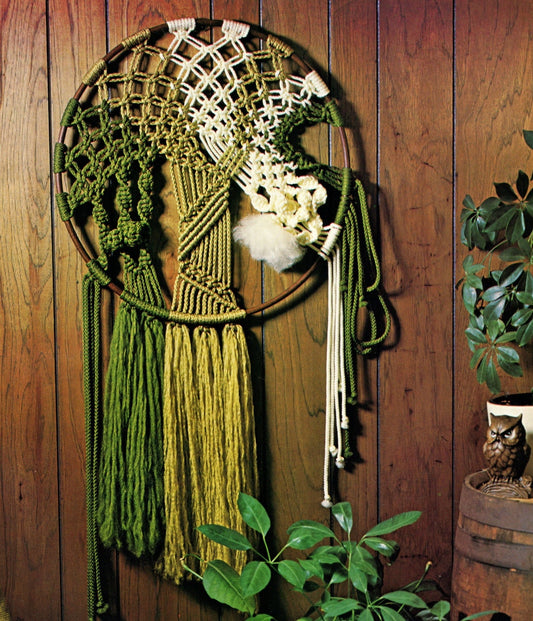 Vintage Macrame Wall Hanging Pattern In The Round Retro 1970s Bohemian Wall Art PDF Instant Digital Download Hoop Ring Boho Decor