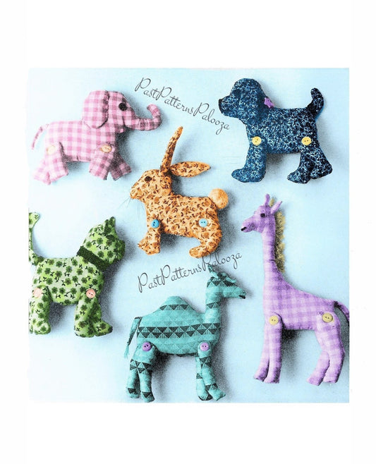 Vintage Sewing Pattern Cute Calico Gingham Animal Soft Fabric Toys PDF Instant Digital Download Plush Dog Cat Camel Giraffe Bunny Elephant