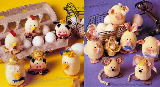Vintage Sewing Pattern Fabric Animal Easter Eggs Soft Sculpture Toys Chicken Bunny Duck Cow Pig Mouse Eggies PDF Instant Digital Download