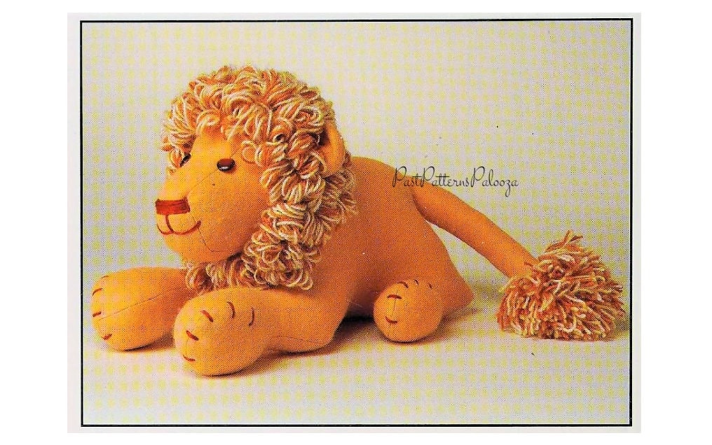 Vintage Sewing Pattern 21" Retro Felt Fabric Lion Soft Sculpture Plush Toy Loopy Yarn Mane PDF Instant Digital Download King of the Jungle