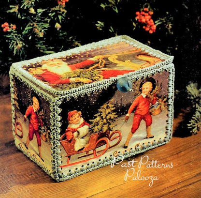 Vintage Crochet Pattern Christmas Postcard Trinket Box PDF Instant Digital Download Retro Post Cards Nostalgic Holiday Craft 10 Ply