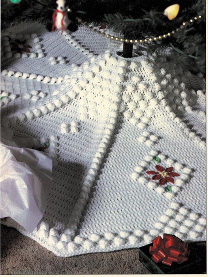 Vintage Crochet Pattern 54" Snowdrift Tree Skirt PDF Instant Digital Download Puff Stitch Diamonds Poinsettias Christmas Tree Skirt 10 Ply