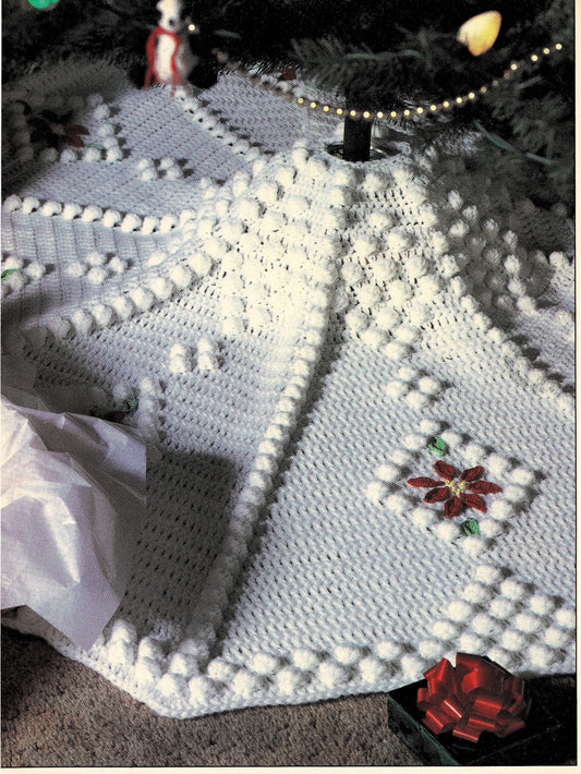 Vintage Crochet Pattern 54" Snowdrift Tree Skirt PDF Instant Digital Download Puff Stitch Diamonds Poinsettias Christmas Tree Skirt 10 Ply