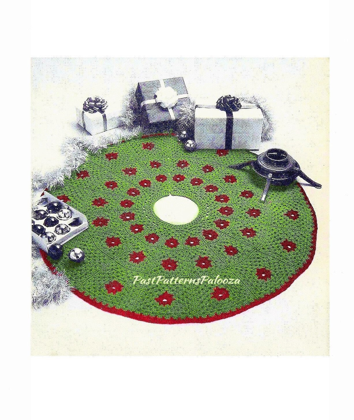 Vintage Crochet Pattern 44" Poinsettia Granny Square Christmas Tree Skirt PDF Instant Digital Download Retro Design 10 Ply