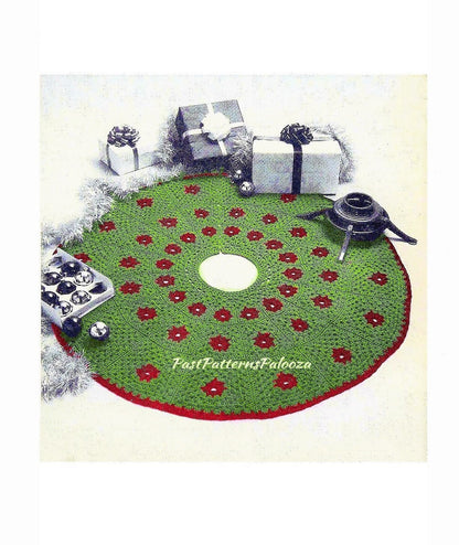 Vintage Crochet Pattern 44" Poinsettia Granny Square Christmas Tree Skirt PDF Instant Digital Download Retro Design 10 Ply