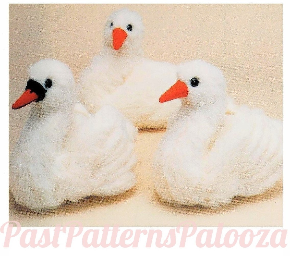 Vintage Sewing Pattern 12" White Swan Soft Sculpture Plush Toy Fluffy Fake Fur Fabric PDF Instant Digital Download Stuffed Plush Water Bird
