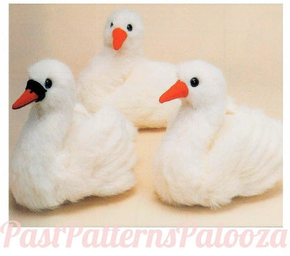 Vintage Sewing Pattern 12" White Swan Soft Sculpture Plush Toy Fluffy Fake Fur Fabric PDF Instant Digital Download Stuffed Plush Water Bird