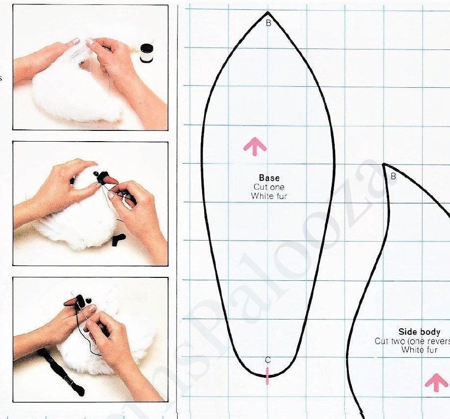 Vintage Sewing Pattern 12" White Swan Soft Sculpture Plush Toy Fluffy Fake Fur Fabric PDF Instant Digital Download Stuffed Plush Water Bird