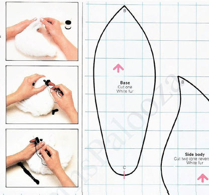 Vintage Sewing Pattern 12" White Swan Soft Sculpture Plush Toy Fluffy Fake Fur Fabric PDF Instant Digital Download Stuffed Plush Water Bird