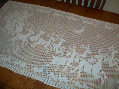 Vintage Filet Crochet Pattern Night Before Christmas Table Runner Centerpiece PDF Instant Digital Download Santa Sleigh Reindeer Design