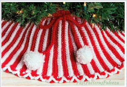 Vintage Crochet Pattern 40" Candy Cane Stripes Christmas Tree Skirt PDF Instant Digital Download Bulky Glittery Metallic 12 Ply