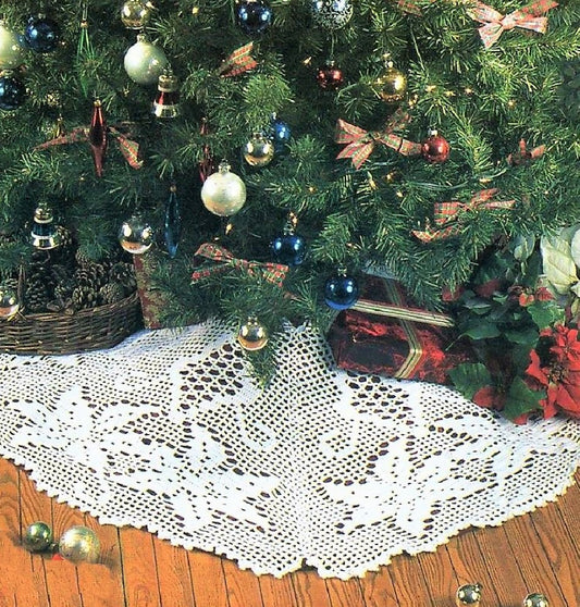 Vintage Crochet Pattern Christmas Poinsettia Tree Skirt PDF Instant Digital Download 53" Heirloom Lacy Floral Skirt 3 Ply Fingering