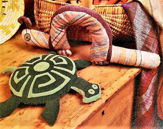 Vintage Sewing Pattern 15" Fun Aztec Animal Soft Pillow Toys Turtle Inchworm Antelope Quail Retro Mod Applique PDF Instant Digital Download