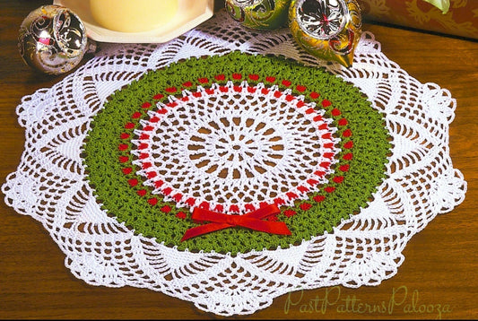 Vintage Crochet Pattern 15" Christmas Evergreen Wreath Doily Centerpiece Mat PDF Instant Digital Download Holiday Table Decor Cotton Thread