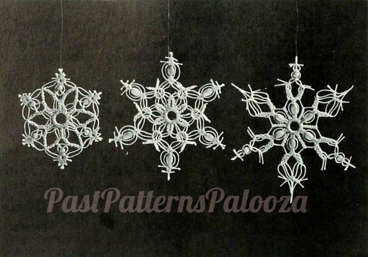 Vintage Macrame Pattern 3-4" Christmas Snowflakes Ornaments PDF Instant Digital Download Retro Holiday Knotwork Tree or Window Decor