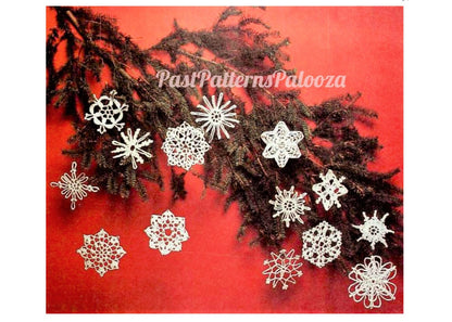 Vintage Crochet Pattern 3" Snowflakes Snow Crystals Christmas Ornaments Motifs PDF Instant Digital Download 14 Designs Beads Sequins