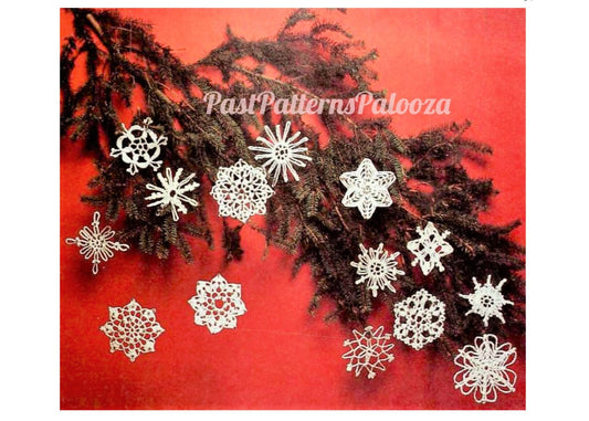 Vintage Crochet Pattern 3" Snowflakes Snow Crystals Christmas Ornaments Motifs PDF Instant Digital Download 14 Designs Beads Sequins