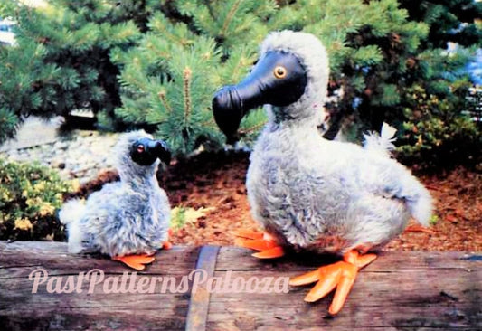 Vintage Sewing Pattern Dodo Bird Family Mama and Baby Faux Fur Fabric Soft Sculpture Plush Toys PDF Instant Digital Download