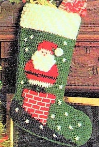 Vintage Crochet Patterns Santa and Snowman Christmas Stockings PDF Instant Digital Download Cluster Puff Stitch 15" 10 Ply