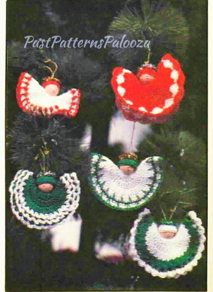 Vintage Crochet Pattern 2.5" Mini Flying Angel Ornaments PDF Instant Digital Download Wood Bead Heads 5 Designs Cotton Thread