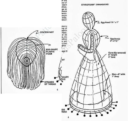 Vintage Crochet Pattern 6-9" Victorian Lace Christmas Angel Figures Centerpieces Ecru & Gold Brocade Thread PDF Instant Digital Download