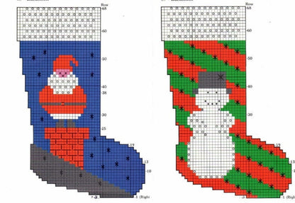 Vintage Crochet Patterns Santa and Snowman Christmas Stockings PDF Instant Digital Download Cluster Puff Stitch 15" 10 Ply