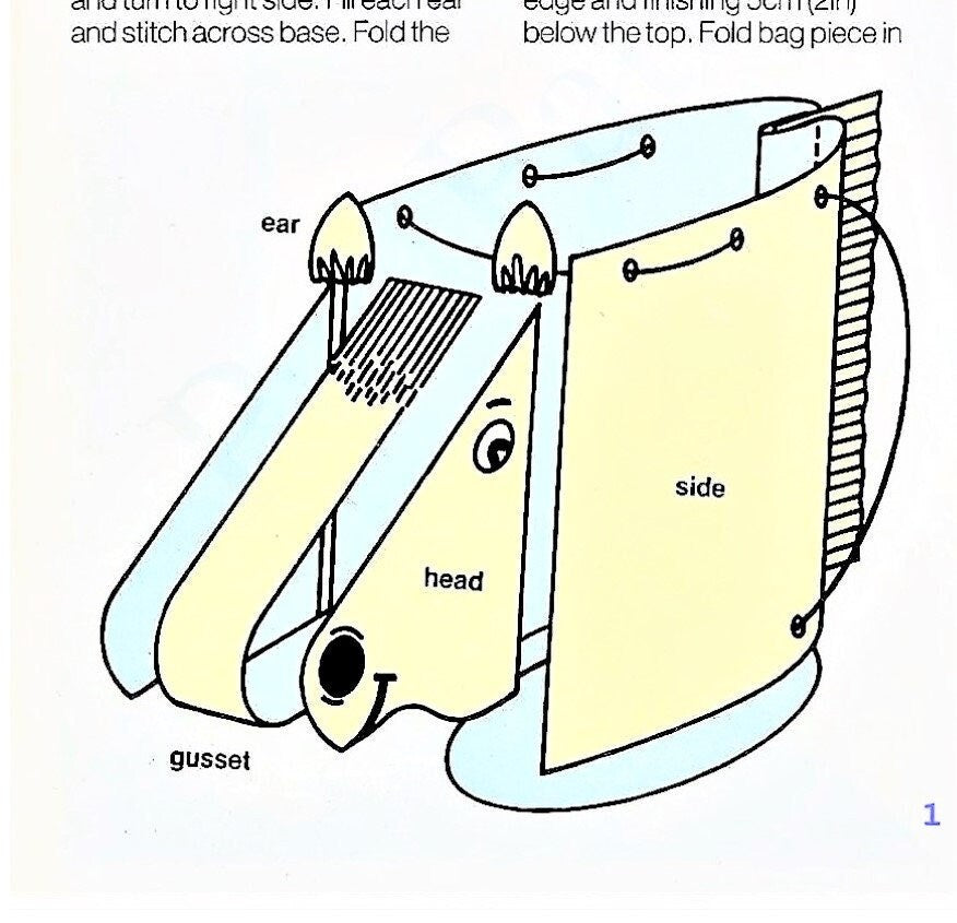 Vintage Sewing Pattern Pony Horse Tote Bag Waterproof Stable Bag Cinched Carry-All PDF Instant Digital Download