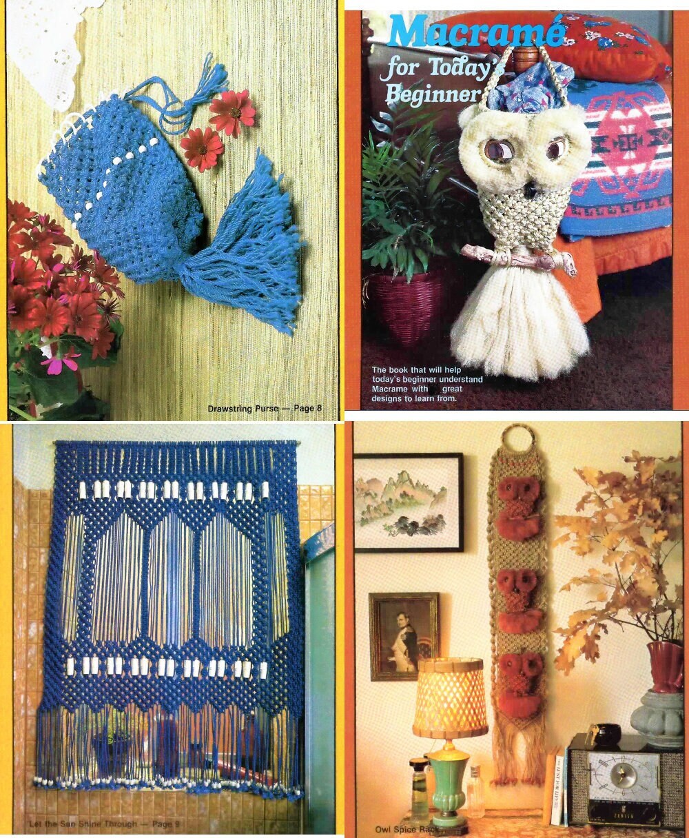 Vintage Macrame Beginners Patterns For Todays Beginner PDF Instant Digital Download Simple Easy Starter Projects Owl Purse Key Chain Belt