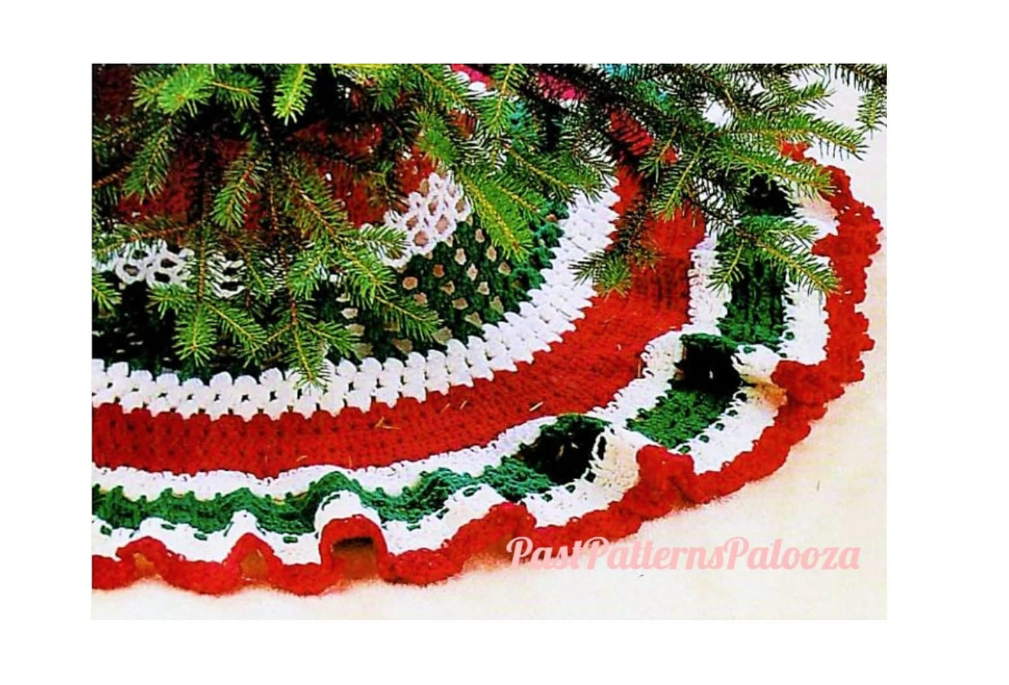 Vintage Crochet Pattern 48" Christmas Tree Skirt Red Green White Stripes PDF Instant Digital Download 10 Ply