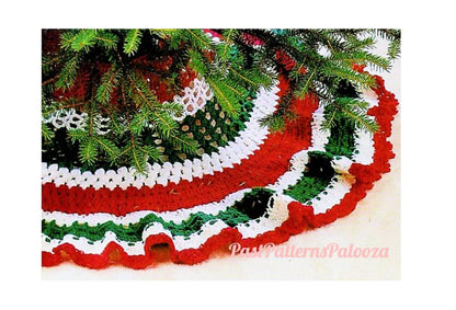 Vintage Crochet Pattern 48" Christmas Tree Skirt Red Green White Stripes PDF Instant Digital Download 10 Ply