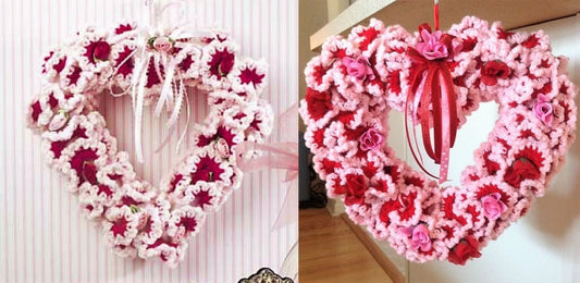 Vintage Crochet Pattern 9" Ruffled Valentines Heart Wreath PDF Instant Digital Download Ribbon Roses Holiday Door or Wall Decor 4 Ply