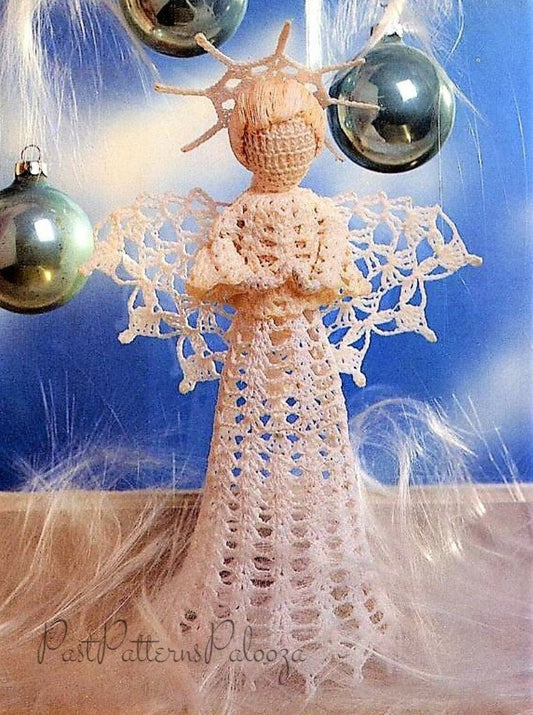 Vintage Thread Crochet Pattern 10" Holy Christmas Angel Tree Topper PDF Instant Digital Download Lace Halo Heavenly Lady Tree Trim Decor