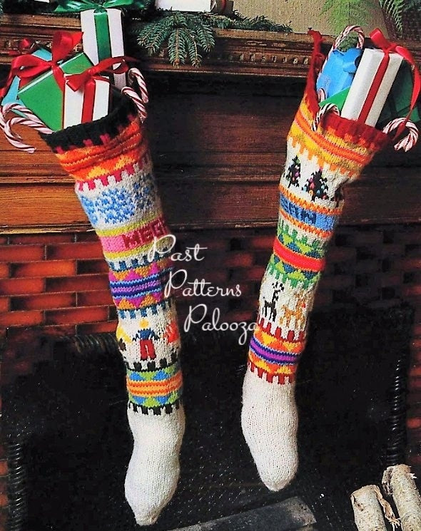 Vintage Knitting Pattern 25" Scandinavian Christmas Stockings Large Fair Isle Name Socks PDF Instant Digital Download 4 Ply