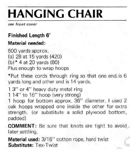Vintage Macrame Pattern 6' Large Outdoor Swinging Chair Hanging Patio Backyard Swing Boho Hippie Chic PDF Instant Digital Download 6 Foot