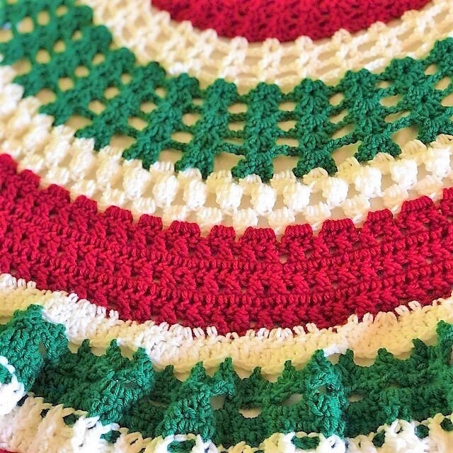 Vintage Crochet Pattern 48" Christmas Tree Skirt Red Green White Stripes PDF Instant Digital Download 10 Ply